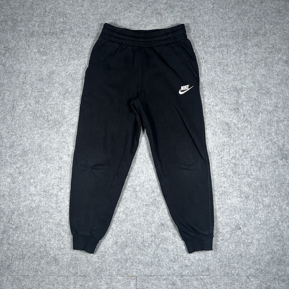Nike Sweatpants Youth‎ Teen Size Small Black White Logo Side Swoosh Fleece Lined
